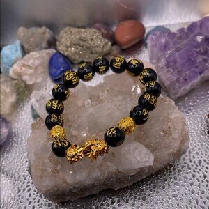 3.1.26-26 Feng Shui Black Obsidian Wealth Bracelet with Dragon
